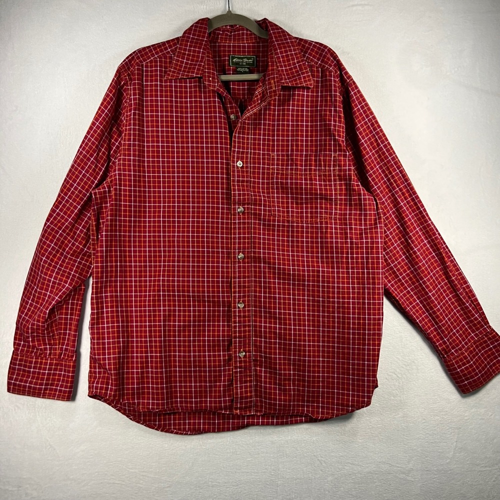 Eddie‎ Bauer Red Plaid Long Sleeve Button Up Shirt Men's Size L Cotton